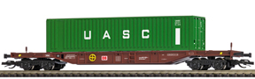 [Nákladní vozy] → [Nízkostěnné] → [4-osé kontejnerové Sngs] → 31147: červenohnědý se zeleným kontejnerem „UASC”
