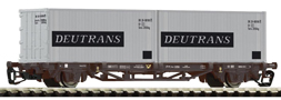 [Nákladní vozy] → [Nízkostěnné] → [2-osé kontejnerové Lgs 579] → 47705: černý se dvěma bílými kontejnery  „Deutrans”
