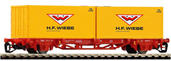 [Nákladní vozy] → [Nízkostěnné] → [2-osé kontejnerové Lgs 579] → 47708: červený se dvěma žlutými kontejnery „Wiebe”