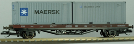 [Nákladní vozy] → [Nízkostěnné] → [2-osé kontejnerové Lgs 579] → 1763: červenohnědý se dvěma kontejnery „Maersk“