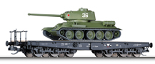 [Nákladní vozy] → [Nízkostěnné] → [6-osé plošinové] → 01675: černý plošinový s nákladem tanku T34/85