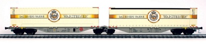 [Nákladní vozy] → [Nízkostěnné] → [6-osé Kombiwaggon] → 40238: dvoudílný kontejnerový vůz Sggmrss se dvěma kontejnery „Warsteiner“