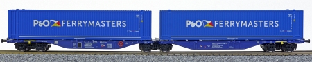 [Nákladní vozy] → [Nízkostěnné] → [6-osé Kombiwaggon] → H70507: modrý se dvěma kontejnery 45′ „P&O“