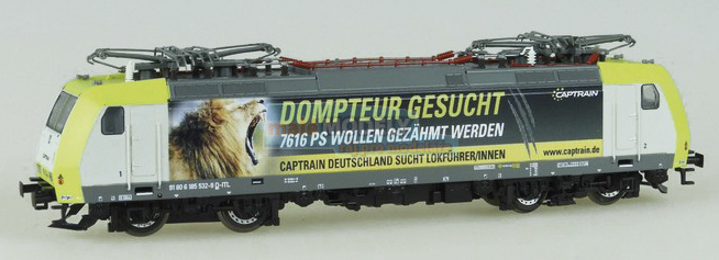 Elektrická lokomotiva BR 185 CAPTRAIN s potiskem „Dompteur gesucht“
