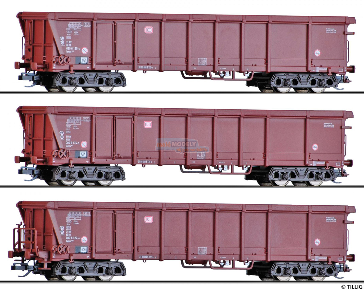 Set tří otevřených nákladních vozů Rolldachwagen Tamns 893