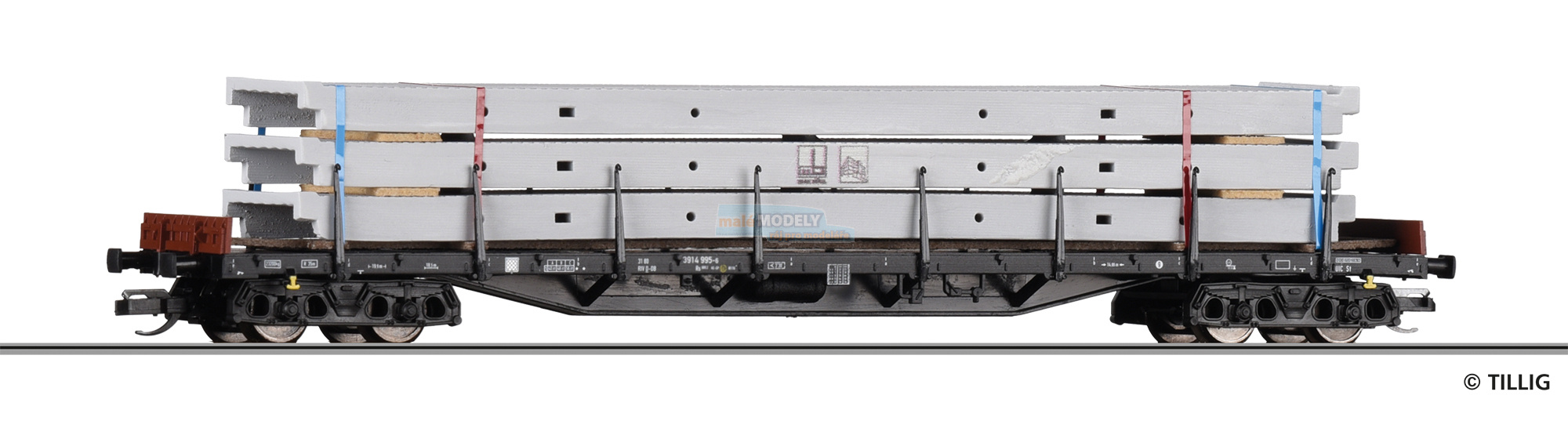 Plošinový nákladní vůz Rs 689, DB AG, naložen žlabovými stropními panely, Ep. VI, (31.03.2024)