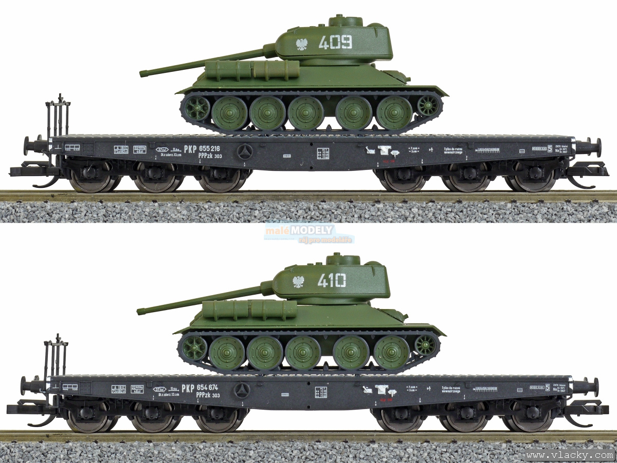 Set 2 plošinových vozů ložených tanky T34/85